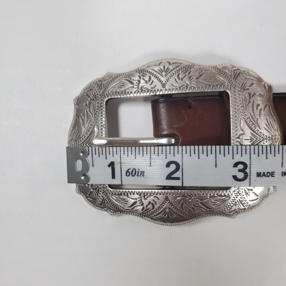VTG Lauren Ralph Lauren Women’s Brown Leather Belt Large Western Floral Engraved - Picture 7 of 11
